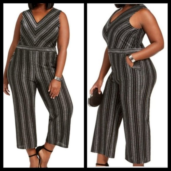 Monteau Pants - Monteau Metallic Striped Jumpsuit ‎ 2X NWT Plus Size